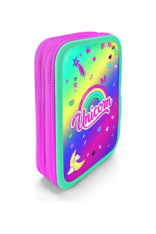 Coral High Kids Lavanta Su Yeşili Unicorn Desenli Çift Katlı Kalem Çanta 11129 Pembe - Su Yeşili
