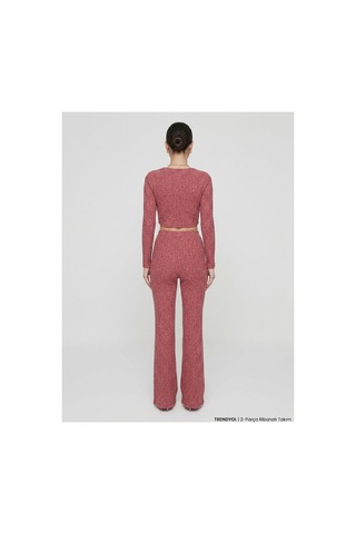 Hımmelduf Bordo Fitilli İkili Takım Önü Düğümlü Crop Bluz Ve İspanyol Paça Pantolon Bordo