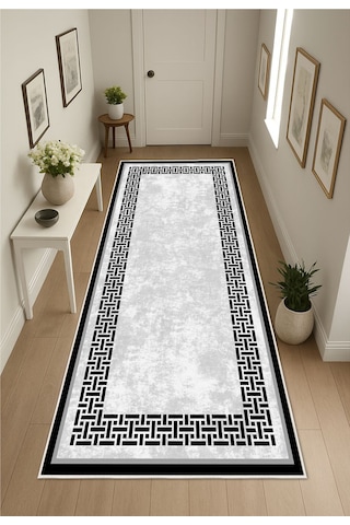 STY Home Siyah Dijital Baskı Salon Halısı Kaymaz Tabanlı Yıkanabilir Halı Yolluk 508 Siyah