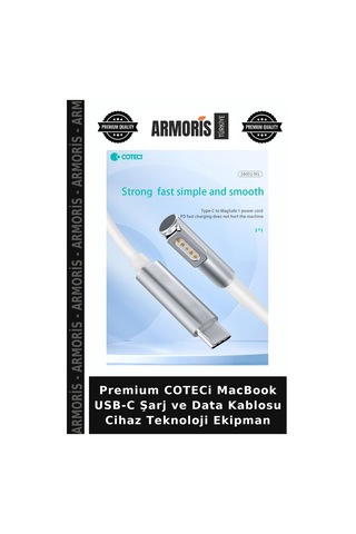 Premium Coteci Macbook Usb-c Şarj Ve Data Kablosu Cihaz Teknoloji Ekipman