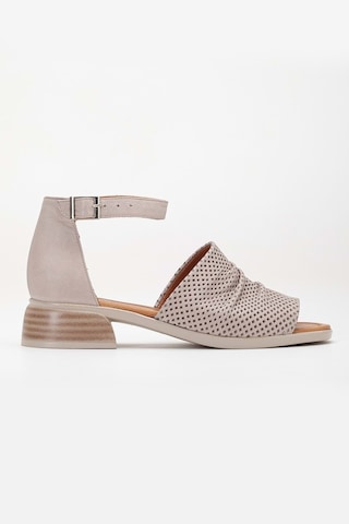 Analin Shoes Kadın Hakiki Deri Kalın Bantlı Alçak Topuklu Sandalet Silvergrey