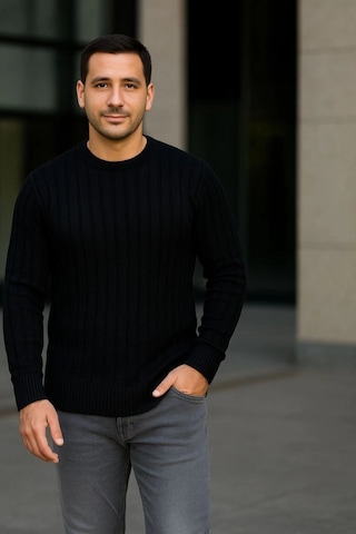 Efnaz Style Erkek Fitilli Triko Kazak 2 Li Set Siyah - Bordo, Kalın Dokuma Pamuklu Regular Fit Bisiklet Yaka Uzun Kollu Rahat Kışlık Kazak Kombini