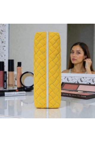 Makyaj Malzeme Çantası, Kapitone Mini Vanity Çanta Zarif Kompakt Form 20 8 8 Cm 1 Ad Sarı