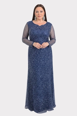 Lilas Xxl Kadın Büyük Beden Kalp Yaka Uzun Kollu Abiye Elbise 9471 Lacivert Lacivert
