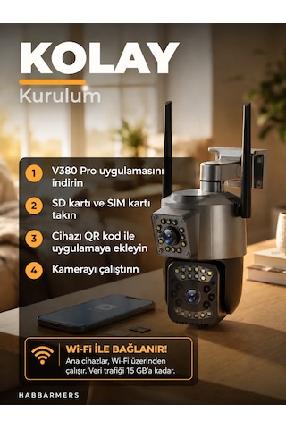 6mp Wifi Çift Lensli Ptz Güvenlik Kamerası Hareket Takibi Gece Görüşü Uzaktan İzleme İki Yönlü Ses Dış Mekan Kamera