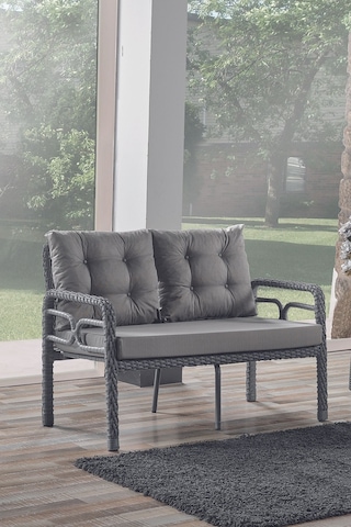 Rio Rattan Bahçe Balkon Oturma Takımı 2+1+1+camlı Masa Gri Gri