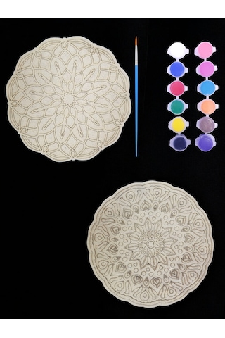 Mandala , 20 Cm 2'li Ahşap Hobi Boyama Setleri Model 6