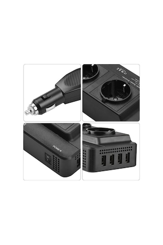 Besthome1 Araba Çakmaklığı Usb Invertör - 220v Ac 200w 12v Dc Dönüşüm Siyah Anahtarlı