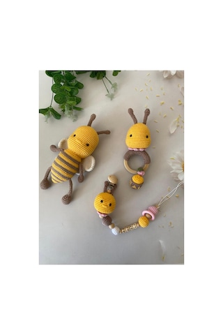 Adenya Sepeti Amigurumi Arı Luna Üçlü Set Koyu Sarı