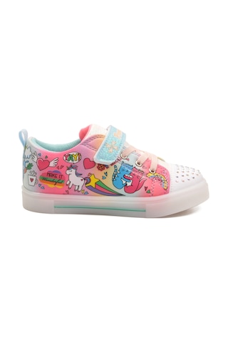 Renkli Desenli Cırtlı Kız Çocuk Sneaker 1842 P Beyaz