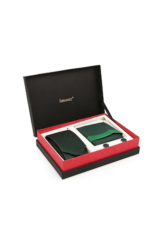 Yeşil Kravat Kol Düğmesi Hediyelik Set-brianze Kmk-19