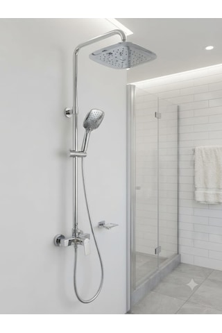 Ck Shower Systems Kare Tepe Başlıklı Robot Duş Seti - Krom Kaplama Paslanmaz Kolon Duş Sistemi