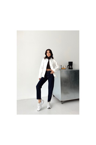 Kene Jeans Keten Beyaz Boyfriend Tam Kalıp Düğmeli Ceket Beyaz