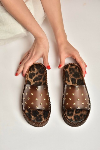 Fox Shoes Y390400003 Kahverengi Hakiki Deri Kadın Terlik Kahverengi