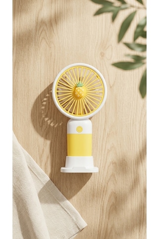Mini El Fanı Ananas Figürlü Sarı Kompakt Tasarımlı,usb Şarjlı Güçlü Taşınabilir Vantilatör Fan-pl103