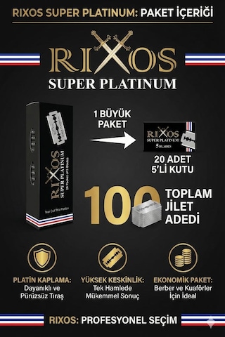 Rixos Super Platinum 20x5 Adet Bütün Berber Jileti Toplam 100 Adet