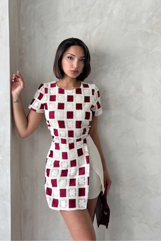 Verymoda Dantel Detaylı Kare Desen Şort Etek D2696 Taş Bordo