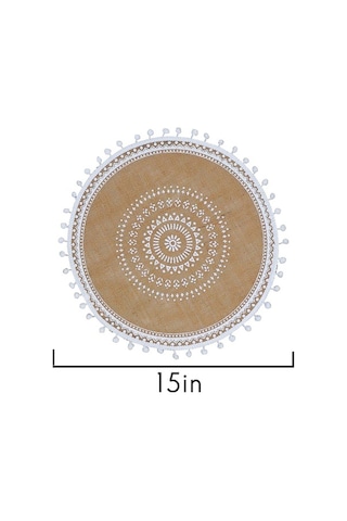 Ulzyvf Yuvarlak Top Seti Servis Örtüleri Masa Kahverengi&beyaz Jüt Dokuma Boho Beyaz Amerikan 4'lü, Tq Kahverengi - beyaz
