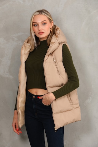Luyafashion Kadın Kapüşonlu Şişme Yelek Boyfriend Krem Krem