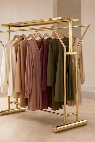 Elbise Askı Stand Gold Renk Kaplama Çift Yönlü Butik Orta Standı Ve Askısı Altın