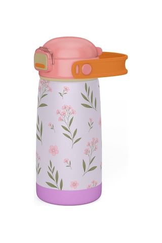 Puccon 420 Ml Yaprak Desenli Pembe-lila Kız Çocuk Okul Ve Günlük Çelik Matara - 60007 Pembe - Lila