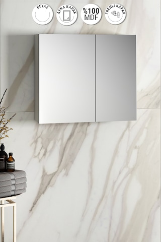 Çiğdem 80 Cm Beyaz Mdf Aynalı Asma Banyo Üst Dolabı Beyaz