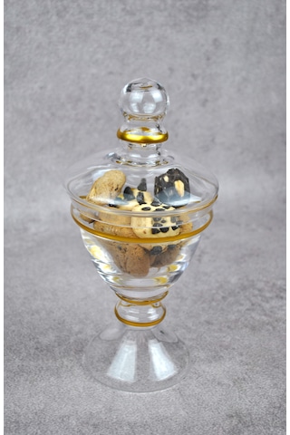 Paşabahçe Yaldızlı Ayaklı Cam Kapaklı Fanus Şekerlik Kurabiyelik