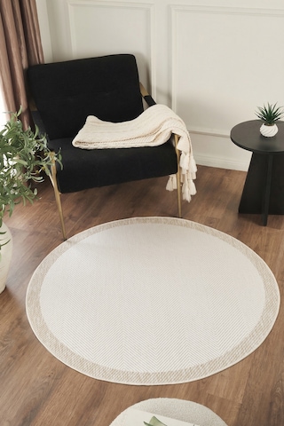Sisalux 3084 Krem Bej Yuvarlak Sisal Dokuma Jüt Kilim Hav Toz Vermez Mutfak Oturma Odası Halısı Krem - Bej