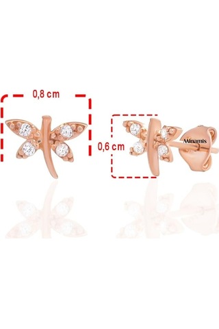Minimal Yusufçuk Böceği Gümüş Küpe Rose-2351