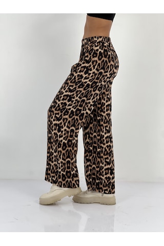 Miss Poem Kadın Leopar Desenli Bej Bol Pantolon Leopar