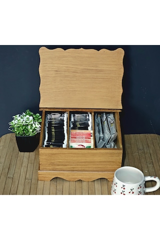 Mutfak Çay Kahve Kutusu Rustik Bambu Eskitme Sandık Kapaklı Kutu