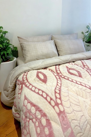 Alla Turca Desenli Jakarlı Wellsoft Uyku Seti-özel Çanta Hediyeli-düz Çarşaflı 2 Yastık Kılıflı, Pembe/krem Krem - Pembe