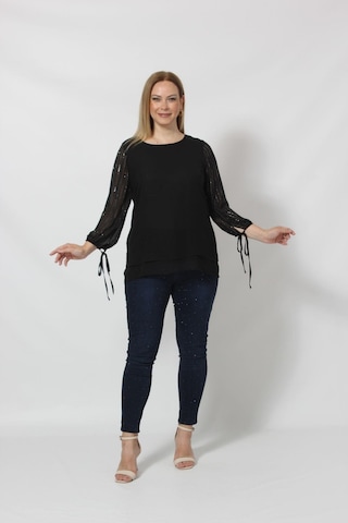 Moda Berray 3243 Kolu Taş Baskılı Şık Bluz Siyah 001