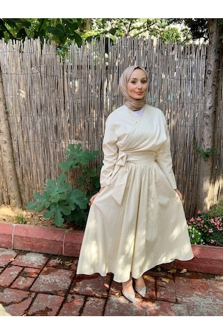 Butik Moda Etkm001 Üstü Bağlamalı Eteği Yandan Fermuarlı Takım Bej 001