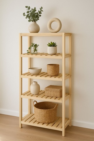 Doğal Ahşap 5 Katlı Raf Ünitesi Ahşap - Beyaz