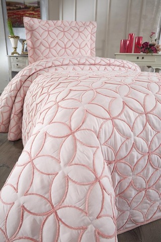 Parolin Tek Kişilik Kapitoneli Yatak Örtüsü Pudra Pudra