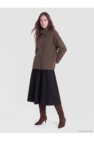 Lcw Modest Kahverengi Dik Yaka Ekose Oversize Kadın Trençkot