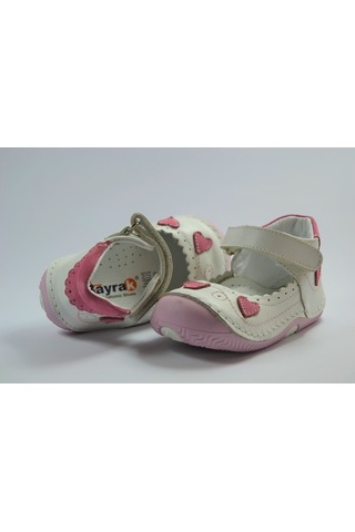 Ozgencshoes Bayrak Deri Beyaz Pembe Ortopedik Ilkadım Kız Bebek Ayakkabı Beyaz