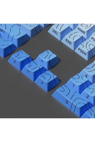 Mekanik Klavye Pbt Çift Baskı Keycap Seti Çizgi Desenli 137 Tuşlu Mavi -beyaz Tuş Takımı