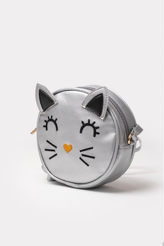 İcone Bag Yuvarlak Kedi Kafası Tasarımlı Kız Çocuk Omuz Çantası Suni Kız Çocuk Çantası Gümüş