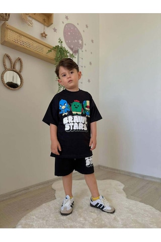 Miniko Kids Erkek Çocuk Brawl Stars Pamuk Şortlu Takım Siyah