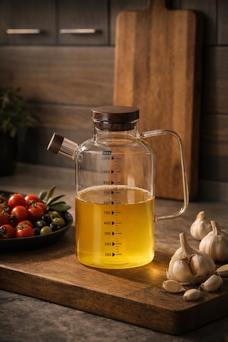 Porsima Lm-0108 Verra Kapaklı Borosilikat Cam Yağlık Sirkelik Yağdanlık 1000ml Şeffaf