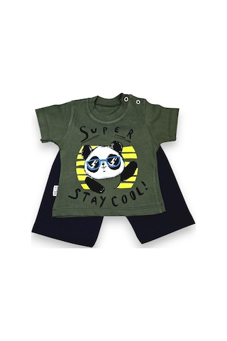 Ayıcık Desenli Erkek Bebek Şortlu Takım Yeşil