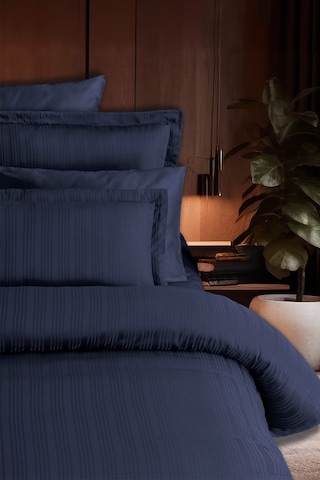Pierre Cardin Çizgili Saten Nevresim Takımı Çift Kişilik Voyage İndigo