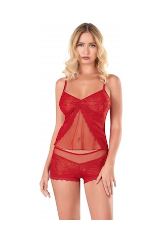 E Bulurum Kırmızı Jakarlı Babydoll Şort Takımı Kirmizi