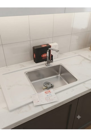 Sdk Armatür Modern Krom Kaplama Kare Lavabo / Evye Bataryası Ve Musluğu Seti Su Tasarruflu Uzun Model