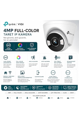 Tp-link Vıgı C440 V2 4mp Full Color Dome Ip Kamera 2.8mm Lens 30m Renkli Gece Görüşü Poe Dome Kamera