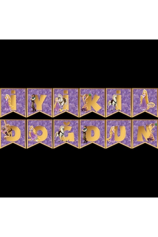 İyi Ki Doğdun Rapunzel Temalı Uzar Süs Banner 180 Cm Tüm Yaşlar