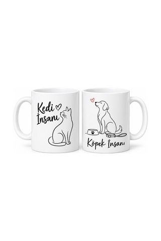 Vaveni Kedi İnsanı Ve Köpek İnsanı 2'li Porselen Kupa Seti - Model 447 Arz