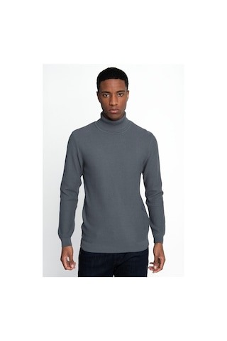 Tudors Erkek Slim Fit Balıkçı Yaka Desenli Antrasit Triko Kazak-25763 Antrasit